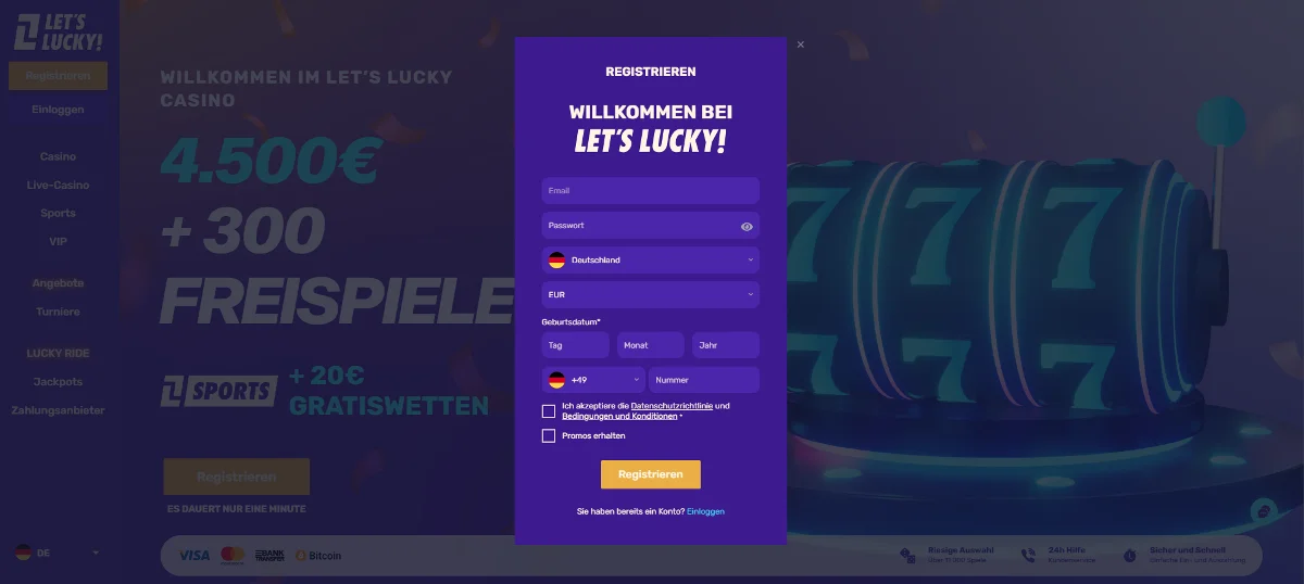 Anmeldung Letslucky Casino